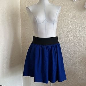 Express Cobalt Blue Black Elastic Waistband A-Line Skater Skirt